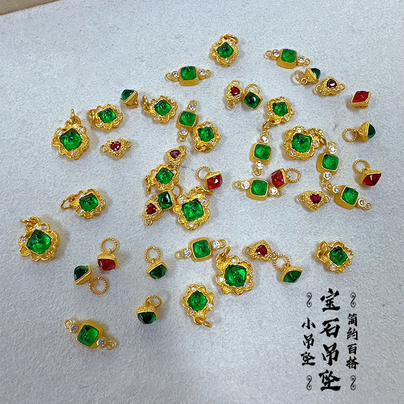 Gold Ruby Pendant Lava Love DIY Bracelet Emerald Tang Tower Card Accessories Pendant