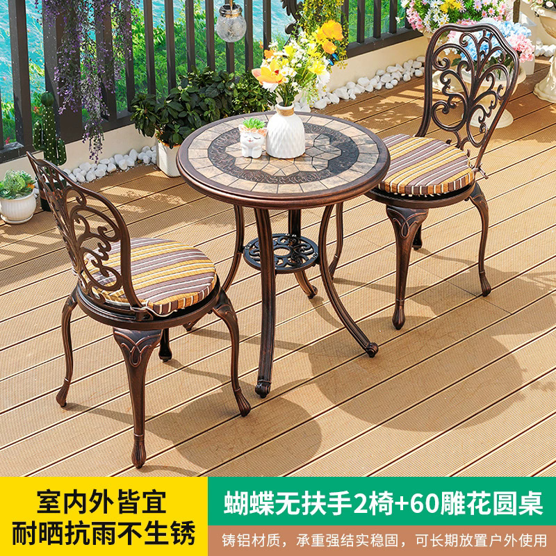 Mesas y sillas de aluminio fundido al aire libre, balcones, mesas y sillas pequeñas, patios, jardines, mesas y sillas, combinación de mesas y sillas impermeables y protectores solares para el hogar