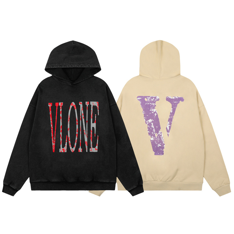2026 Spring and Autumn New V@Lone Large V Letter Pattern Washed Hooded Sweatshirt for Men and Women Same Style One Piece Wholesale