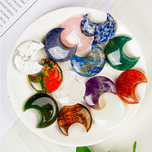 Cross-border 30mm small moon natural crystal agate stone star moon diy non-porous crescent jewelry accessories decoration