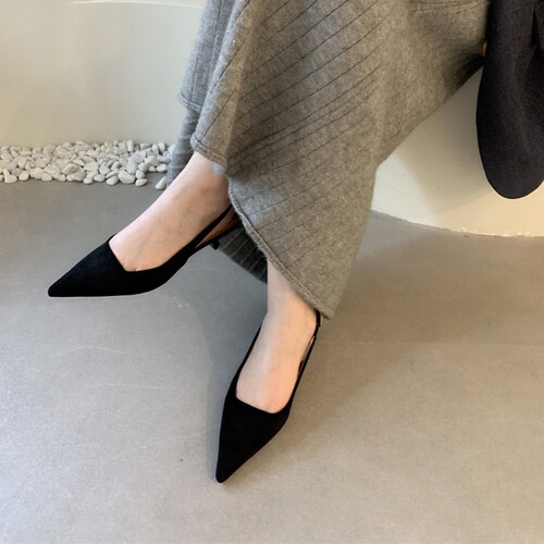 Velvet high heels, stiletto heels, pointed toe toe sandals, women's shoes, French style 2024 new summer elastic band back empty shoes
