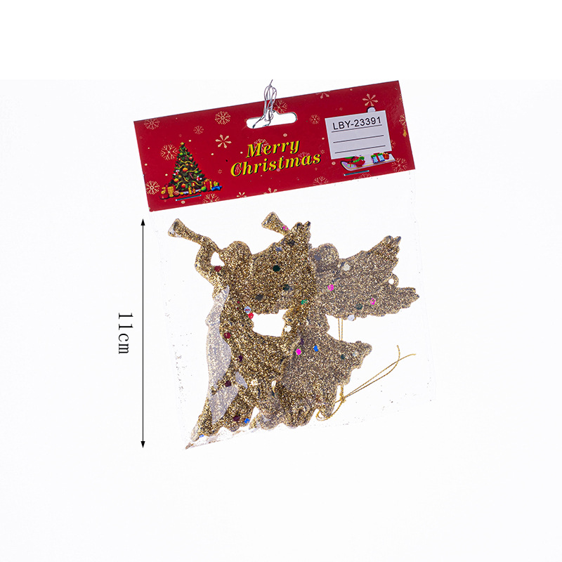 Fábrica de comercio exterior al por mayor decoración de Navidad oro brillante polvo ángel colgante árbol de Navidad colgante de plástico decoración