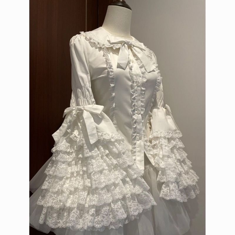 蕾丝doll感lolita姬袖Lolita衬衫内搭姬袖衬衫内搭香云纱假二件套|undefined