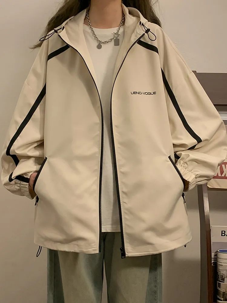 新款夹克设计女复古宽松连帽风衣冲锋衣外套春秋季感百搭防风包邮