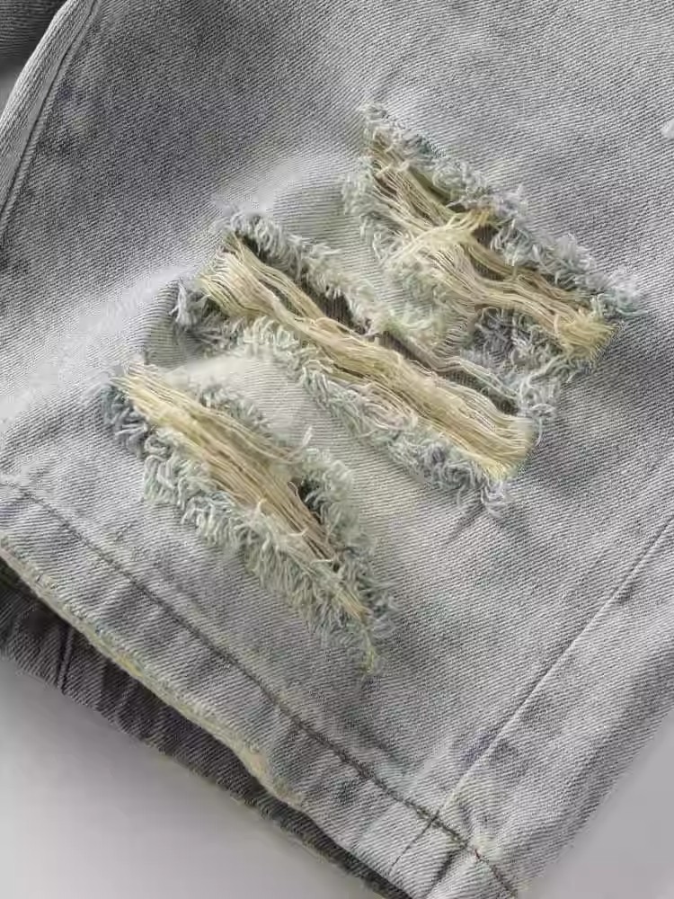 Men's Clothing Men's Mid-Length Distressed Ripped Denim Shorts Summer Retro Washed Muddy Casual Loose Trendy_mkmklike.com