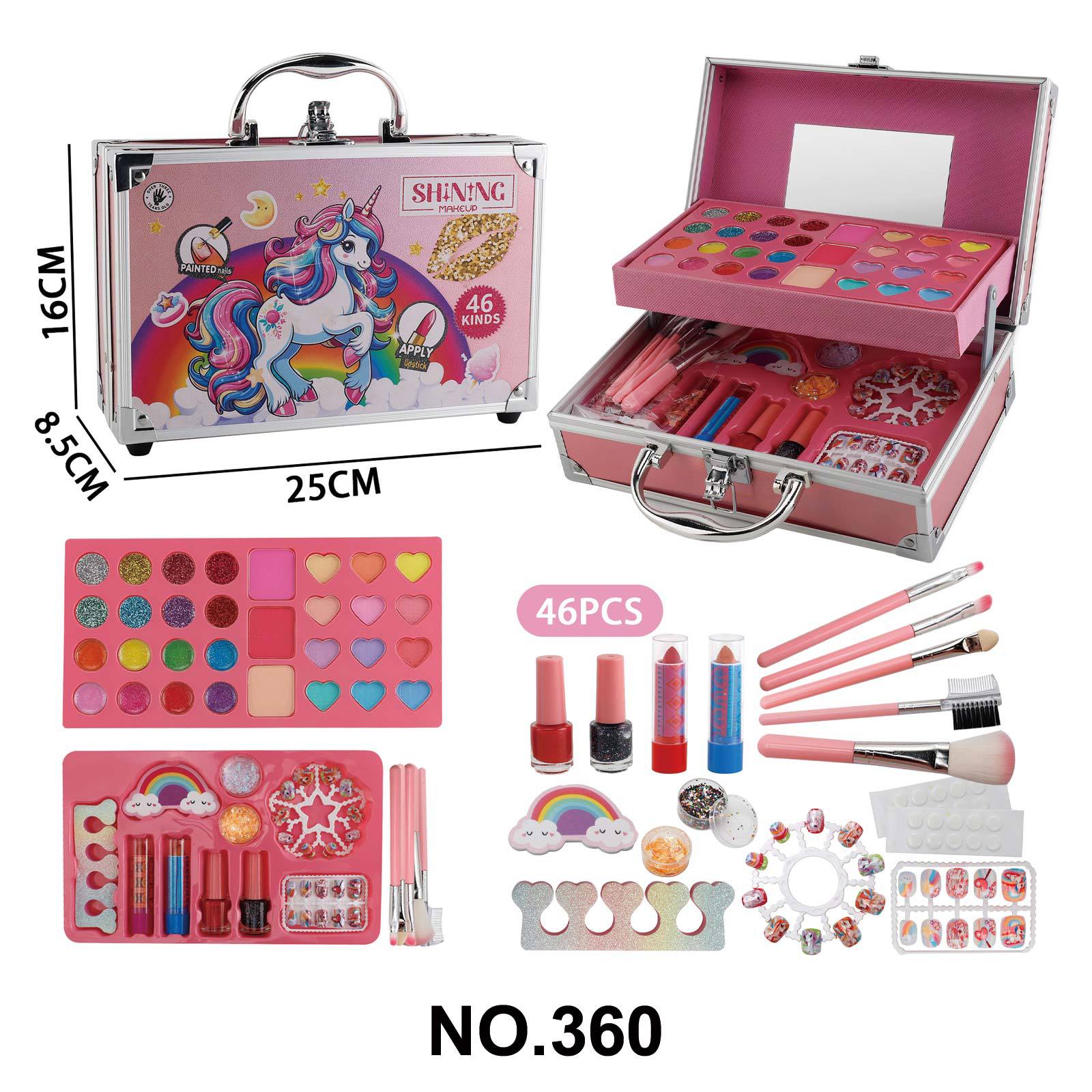 더블 레이어 휴대용 철 상자 유니콘 화장품 가방/360