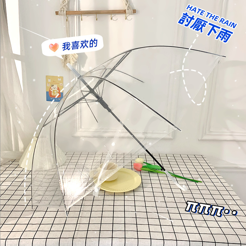 Spot wholesale 8 bone transparent umbrella white color environmental protection umbrella automatic umbrella disposable creative Internet red umbrella stall