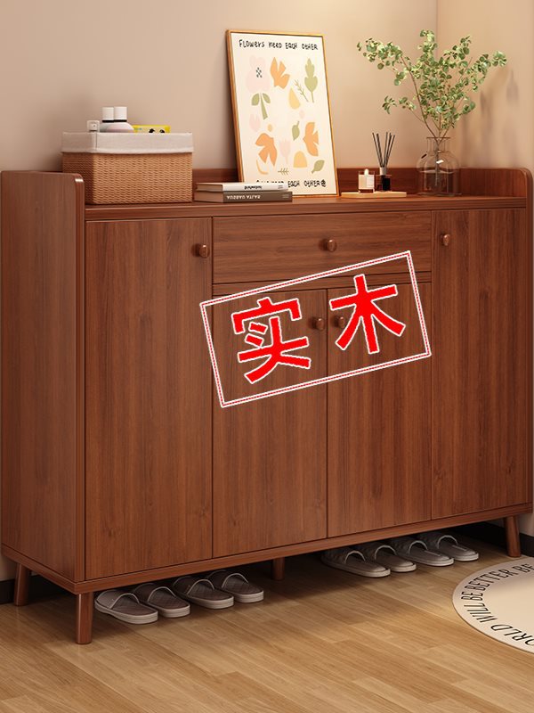 Guangdong Foshan Solid Wood Shoe Cabinet Doorway Storage Cabinet Integrated Wall-Mounted 2025 New Entry Entrance Cabinet Multi-Layer Shoe Rack
