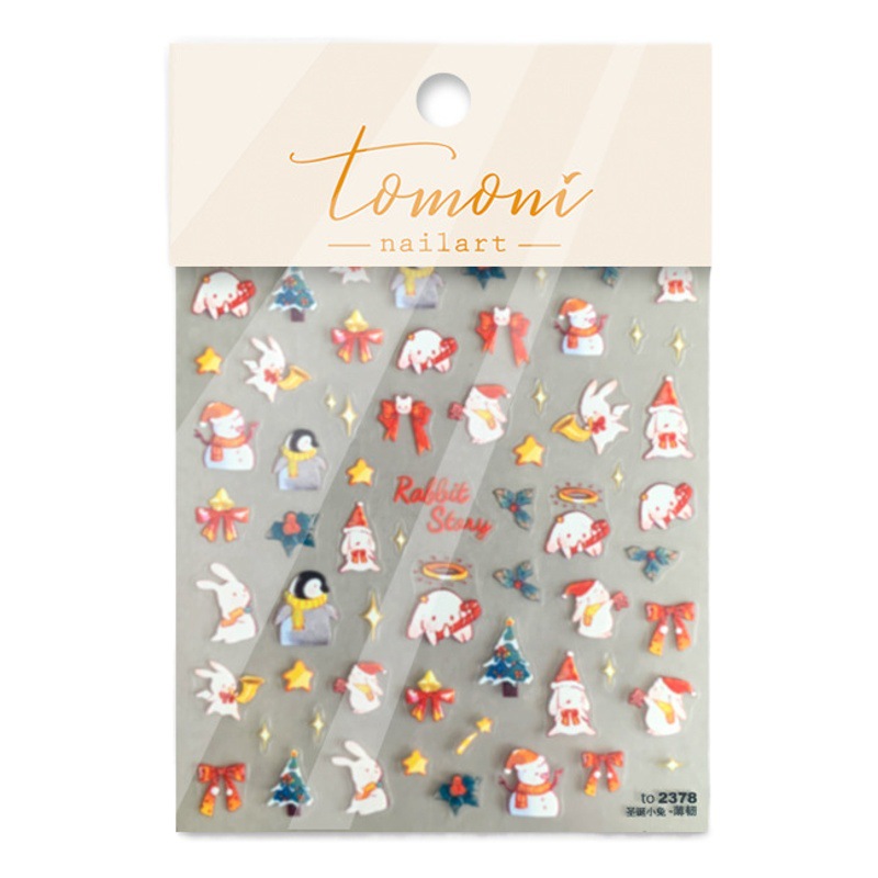 Pegatinas de uñas duras finas tomoni caliente japonés lindo pegatinas de uñas 2D ins joyería de uñas de Navidad al por mayor