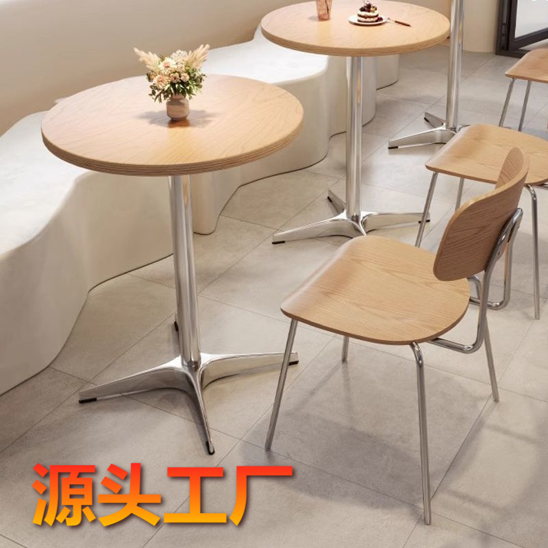 Log-Style Table and Chair Combination for Cafes, Dessert and Milk Tea Shops, Japanese Light Food, Commercial Western Restaurants, Ocean Board Dining Tables and Chairs