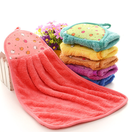 Kitchen hand towel, oil-free, lint-free, coral velvet absorbent rag, bathroom hanging type, thickened and enlarged cleaning cloth