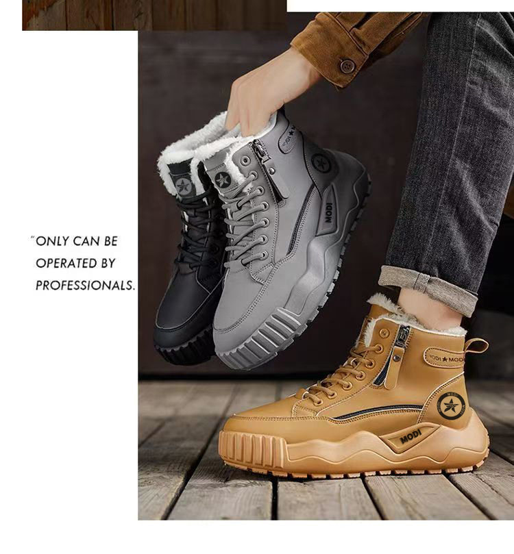 Giày bốt nam cổ cao lót lông giữ ấm chống thấm nước đế dày — CT15 Kaki, CT15 màu xám, CT15 màu đen chi tiết 4