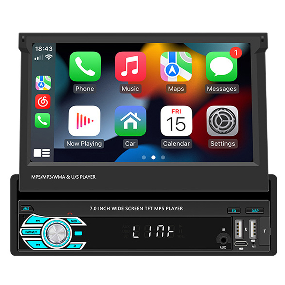 7inch Single-Spindle Wireless Carplay Manual Retractable Screen Car Mp5 Player Bluetooth Reversing Central Control Radio