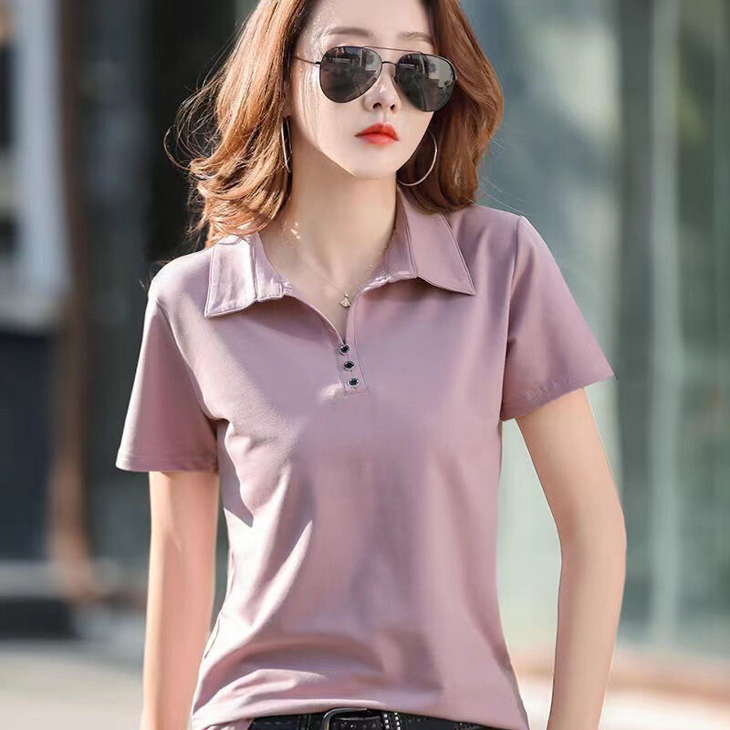 Plus-Size Short-Sleeve T-Shirt with Polo Collar, 2026 Summer New Korean Style, Solid Color Versatile Top for Women, Slimming T-Shirt