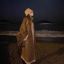 秋冬季加厚皮毛一体中长款呢子大衣美拉德羊羔毛麂皮绒毛呢外套女