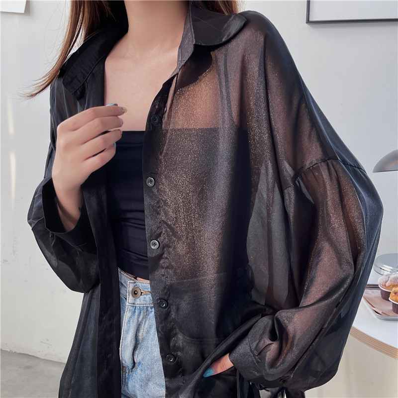 112g Weight Long Sleeve Sleeve Length Single Breasted Placket Type Shirtsleeve Sleeve Type Polyester, Chiffon Fabric Type Regular Top Length Cardigan Tops Type Holiday Occasion Shirt Collar Neckline Loose Fit Type Solid Color Pattern Summer, Spring Season Women's Gender Casual Style Wholesale Women's Casual Solid Color Long Sleeve Blouses 94