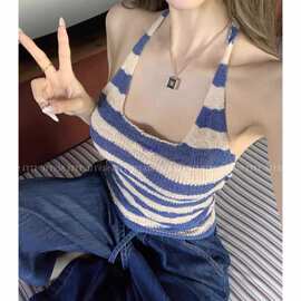 夏季2025新款无袖短款上衣潮美式辣妹修身显瘦吊带背心女挂脖设计