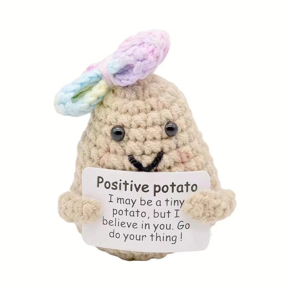 Amazon positivepotato hilado de lana tejida ganchillo patata divertida descompresión muñeca tejida a mano