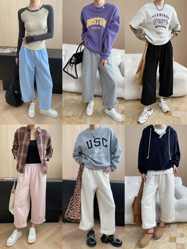 司南 日常遛弯裤 卷边设计感松紧高腰小个子九分阔腿卫裤 SN7933|undefined