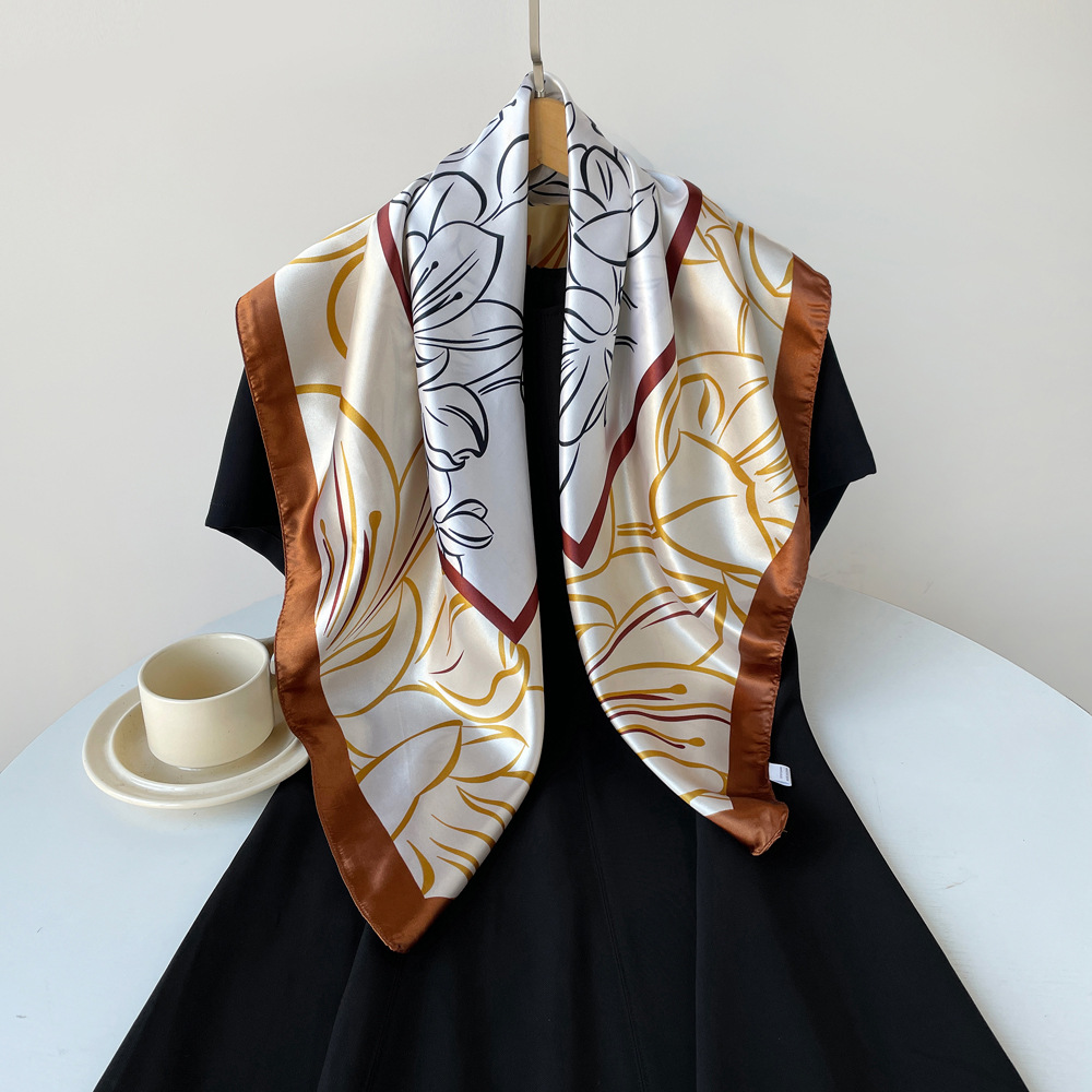 Women's Large Square Silk Scarf Satin Hijab Headscarf Elegant_voghion.com