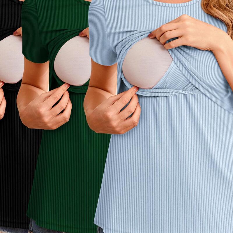 Womens Nursing Tops 3pcs Short Sleeve Ribbed Breastfeeding|undefined