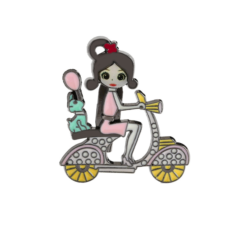 欧美创意美少女骑车卡通胸针个性可爱女孩时尚别针衣领配饰胸花|undefined