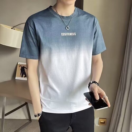 Men's Short Sleeve T-Shirt Summer Ice Silk Gradient Crew Neck Loose Half Sleeve T-Shirt with Letters