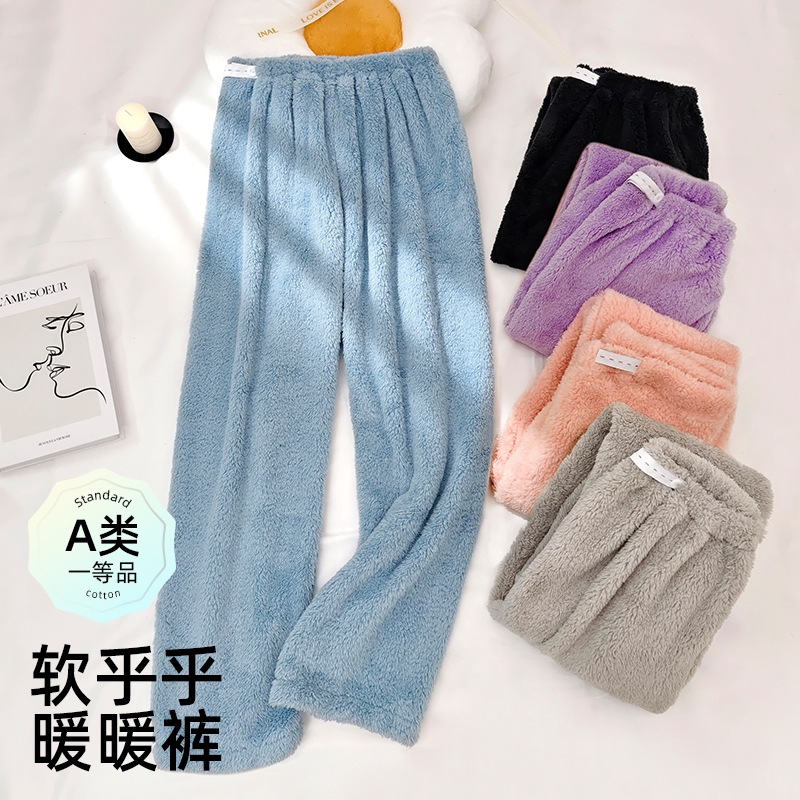 Wholesale Coral Fleece Maternity Pajama Pants for Autumn and Winter, Non-Tightening, High-Waisted, Adjustable Belly Support, Flannel Long Pants