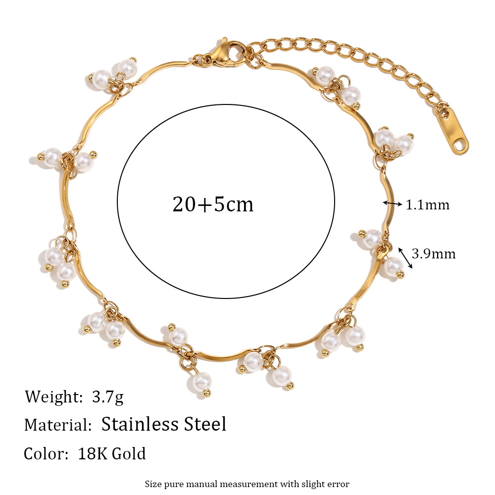 Patchwork Tassel Imitation Pearl Stainless Steel Anklet