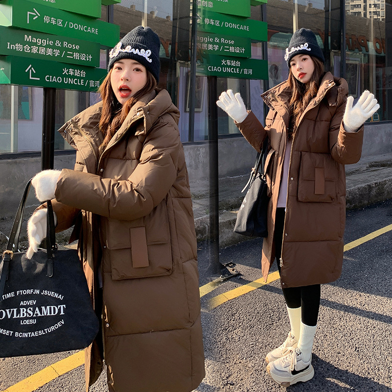 Women's Long down Cotton Coat with Graphene Heating Lining, Versatile Loose Thick Cotton Jacket, Foreign Trade Trend Women's Long down Cotton Coat with Graphene Heating Lining, Versatile Loose Thick Cotton Jacket, Foreign Trade Trend