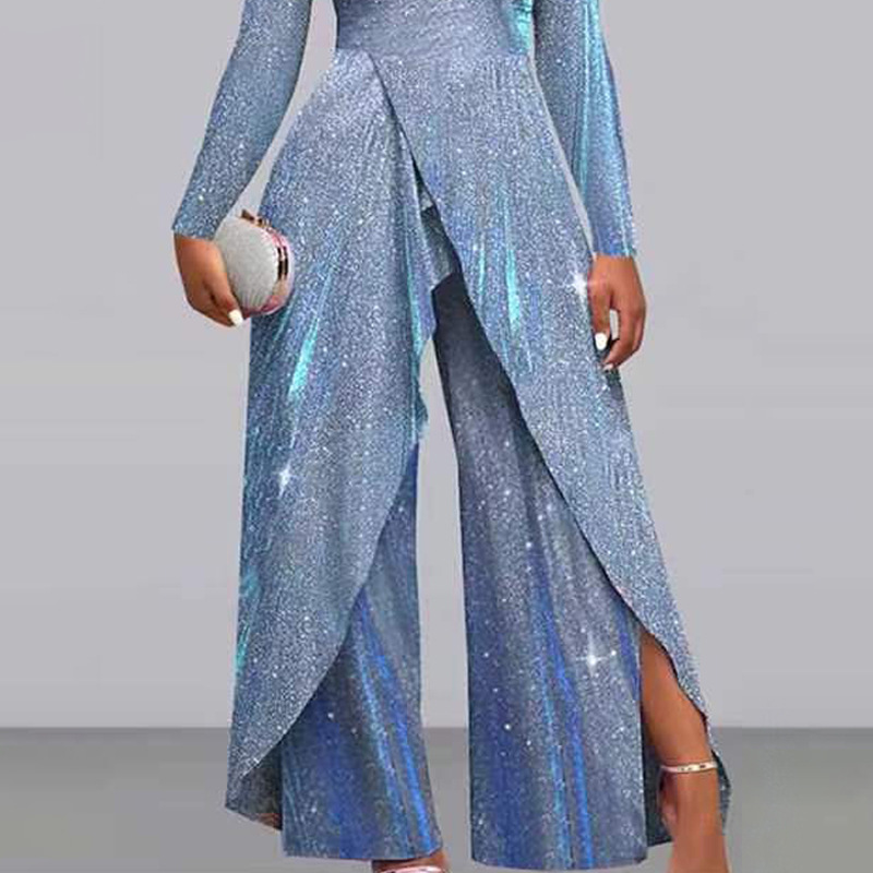 Nuevo mono elegante de trabajo con lentejuelas y cuello diagonal, cintura media, estilo sexy, de plataforma de moda independiente transfronteriza europea y americana 2026.