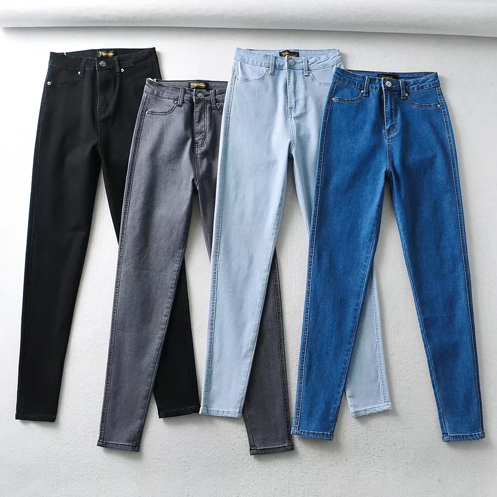 Spring and Summer Simple Basic High-Waisted Elastic Slim-Fitting Jeans for Women Thin Tight-Fitting Butt-Lifting Pencil Pants