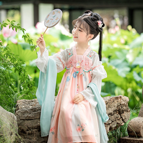Hanfu Girl Spring Skirt 2024 Factory New Ancient Style Exquisite Chinese Style Dress Children's Ancient Style Tang Style Dress