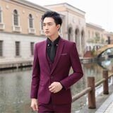 Màu đỏ tía (áo một nút + áo vest + quần)