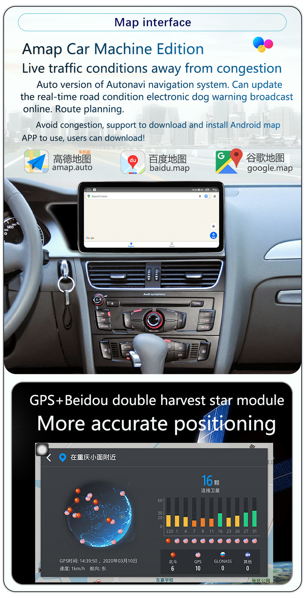 Suitable for 09-16 Audi A4L/A5 10.25inch Android 4g Navigation 360 Panoramic Wireless Carplay Integrated