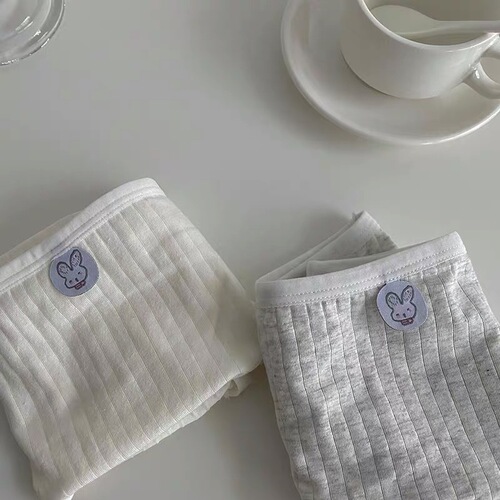 Cute Bunny Simple solid color black and white gray underwear for women pure cotton hemmed threaded mid-waist cotton briefs for girls