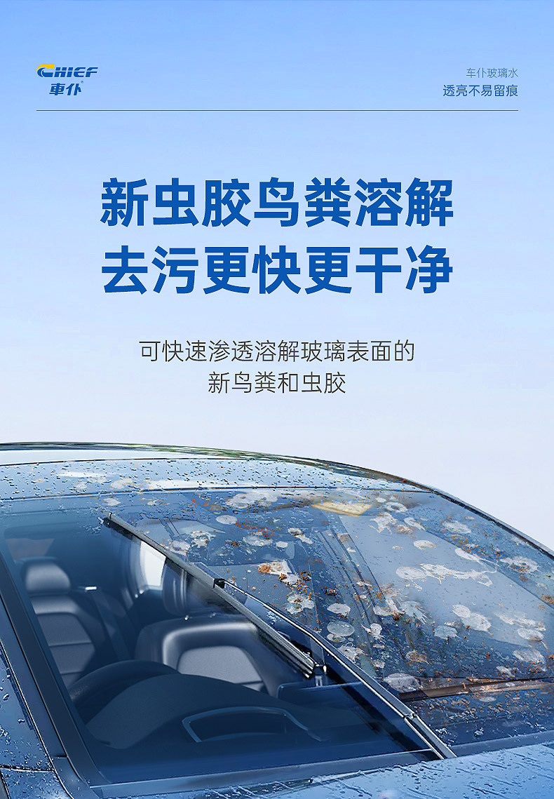 Chief Car Glass Cleaner Large Bottle Anti-Freeze Blue Bottle New Model Windshield Wiper Fluid for Car Use to Remove Insect Residue