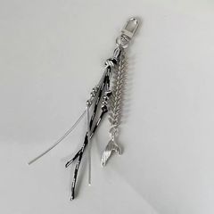 パンクスネークボーンペンダントフィッシュテールシルバーブラック編組ロープビーズペンダントy2kバッグ携帯電話チェーンキーホルダートレンディ