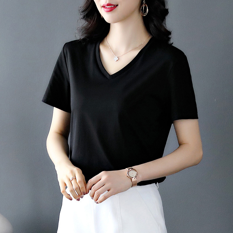 【店铺】双面丝光棉T恤上衣女2025夏新款大码绣花短袖冰