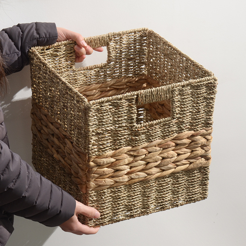 Cesta de almacenamiento de paja de calabaza personalizada canasta de almacenamiento de tela plegable canasta de almacenamiento de cajón de gabinete de cuadrícula de acabado doméstico