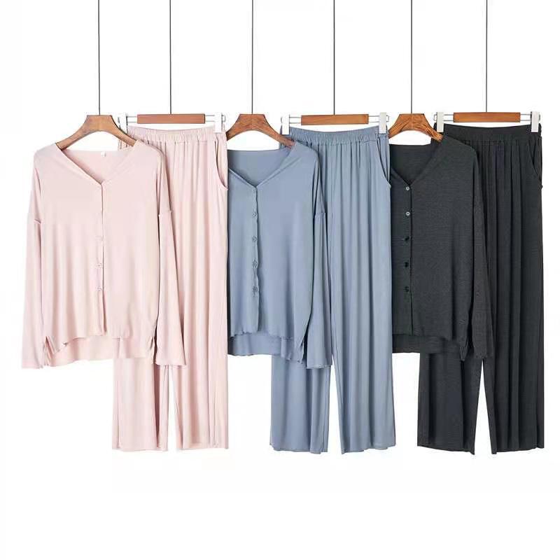 Foreign trade spring and autumn threaded modal thin women's pajamas women ins wind long sleeve cardigan home clothes suit wholesale