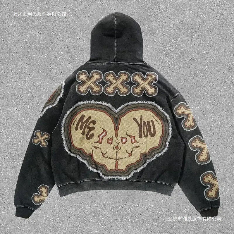 26 Cross-Border Independent Site Harajuku Fashion Versatile Retro Skull Long-Sleeve Hoodie Y2K Couple Street Sweatshirt 26 Cross-Border Independent Site Harajuku Fashion Versatile Retro Skull Long-Sleeve Hoodie Y2K Couple Street Sweatshirt