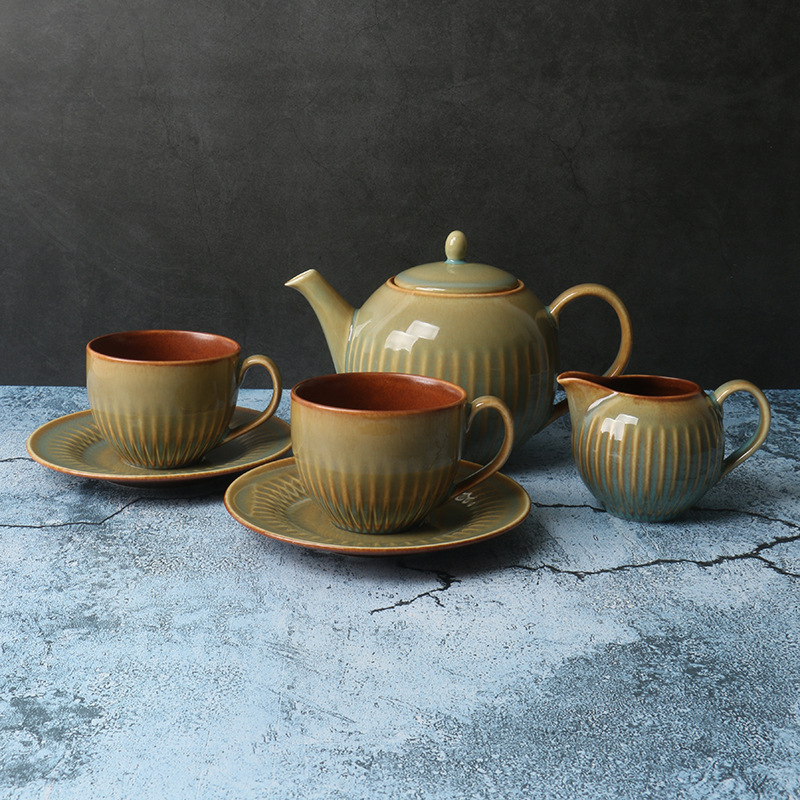 Juego de té británico de exportación de comercio exterior [cerámica de alta gama] tetera de lujo accesible, jarra de leche, taza de café y platillo