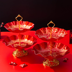 結婚用品紅色果盤婚禮喜盤乾果盤子零食喜糖盤家用客廳茶几水王金