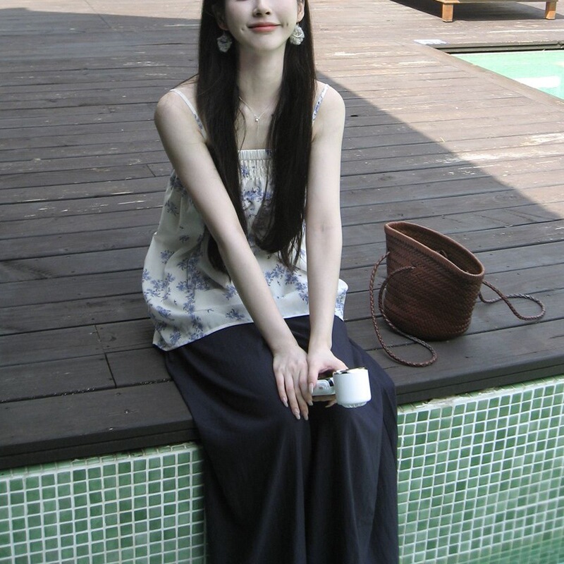 韩系甜美百搭背心2025夏季新款休闲无袖吊带抹胸两穿碎花上衣女装|undefined