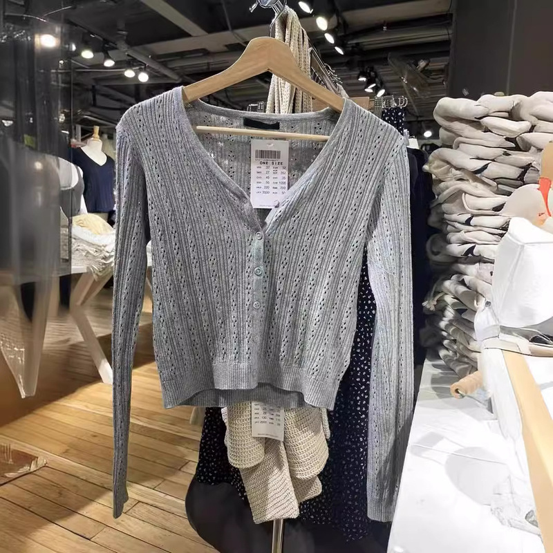 Bm Style Song Zuer's Same Style Cut Out Ice Silk Knitted Cardigan Thin Button Outwear Air-Conditioning Shirt Shawl Sun Protection Clothing Summer