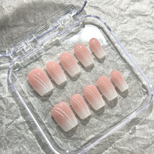 Soft Mist Powder Simple Ice-Clear Wearable Nail Tips Commuter Style White Brand Gradient Handmade Wearable Nails Wholesale in Stock