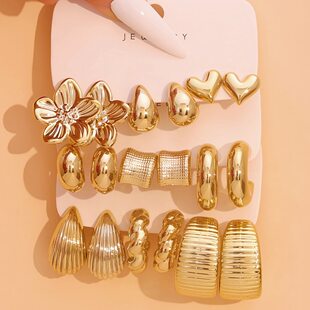 Fashionable golden earrings drop-shaped, set, direct factory sales, city style