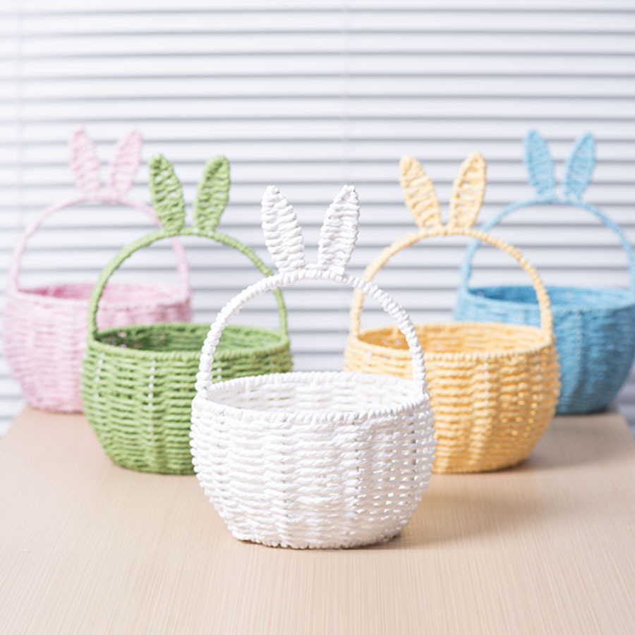 Cesta de flores de orejas de conejo tejidas con cuerda de papel personalizada pequeña Cesta de flores de floristería Cesta de flores de regalo de mano Cesta de flores de muestra personalizada