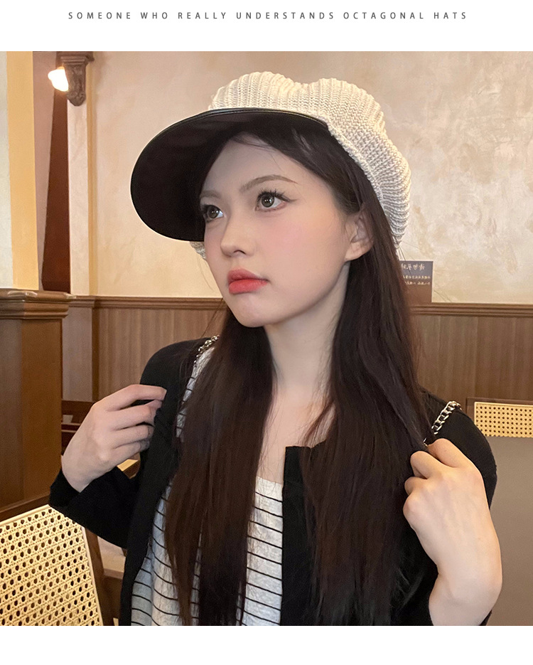 Beige Knitted Beret For Women Breathable Summer Painter Hat_voghion.com